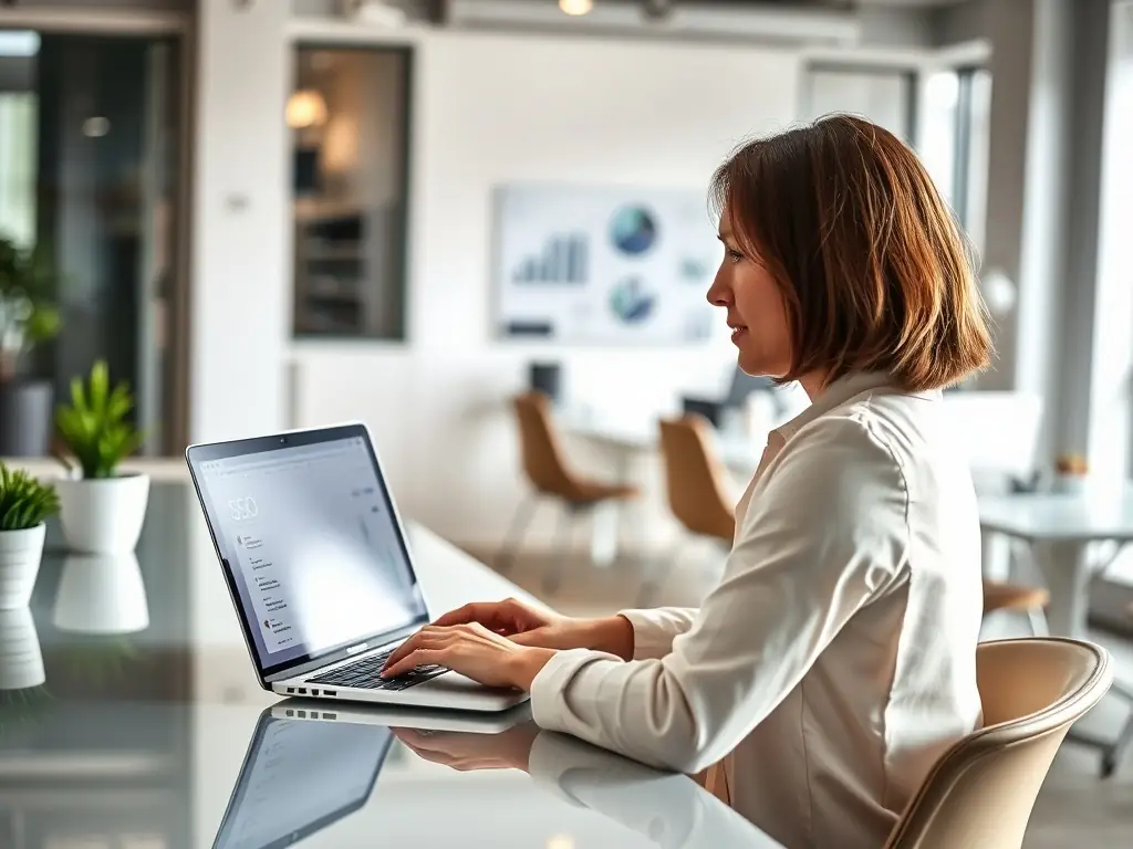 A focused professional is managing a Google Ads campaign on a computer, showcasing data-driven results and optimization strategies for online advertising.